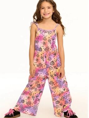 Chaser Girls Cosmic Sunset Doodle Jumpsuit Boho Retro Flare One Piece Size 2